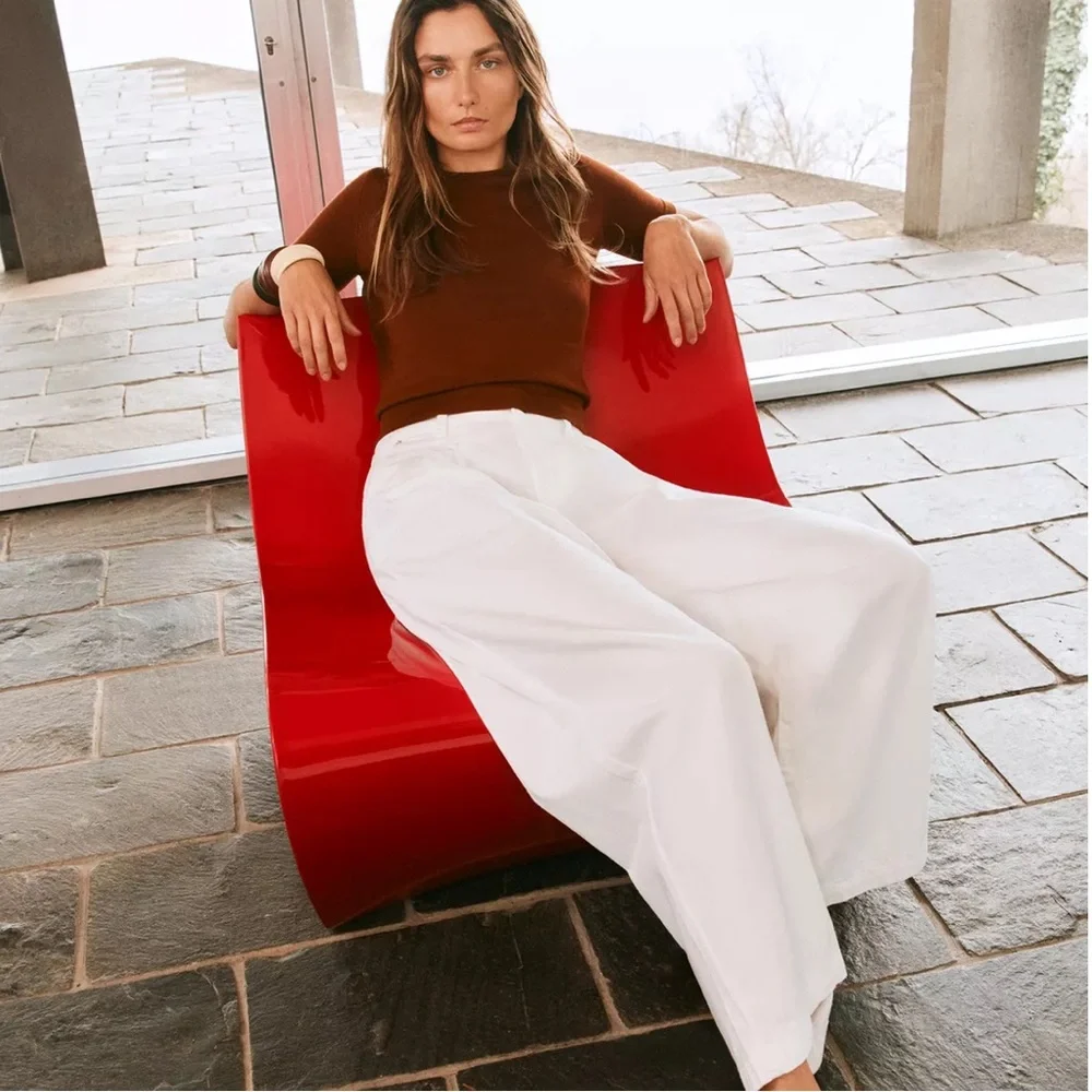 Zara NWT mid rise wide leg pleated pants white 7484/052